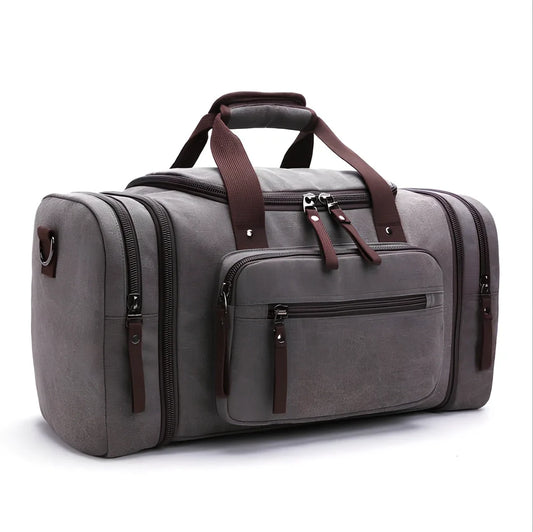 Men's canvas travel bag in army green with waterproof breathable canvas, soft handle, and cotton lining for dry travel packing