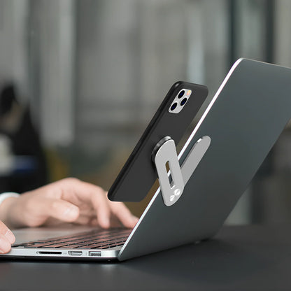 Silver grey aluminium computer stand with flat expansion bracket measuring 11.9x2.9x0.5cm