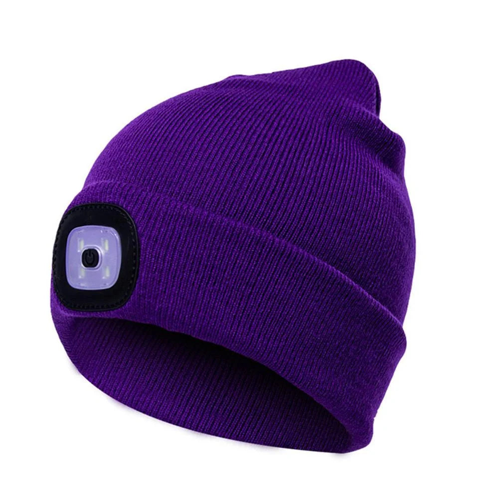 LED knit hat in various colors with integrated light for night safety