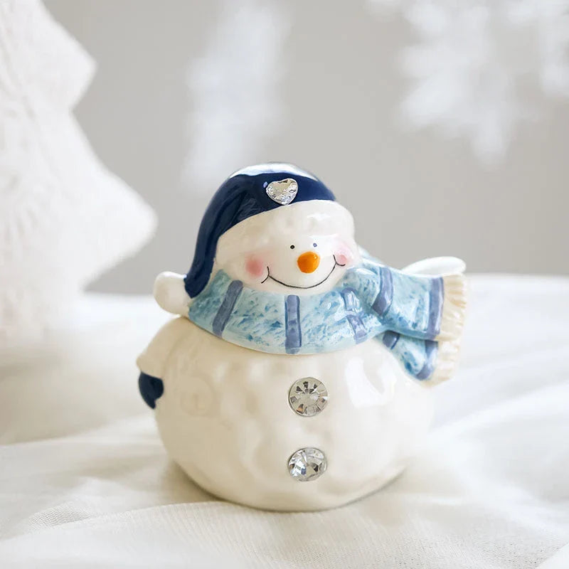 Christmas ceramic ornaments and snowman tableware set in porcelain with cartoon animations