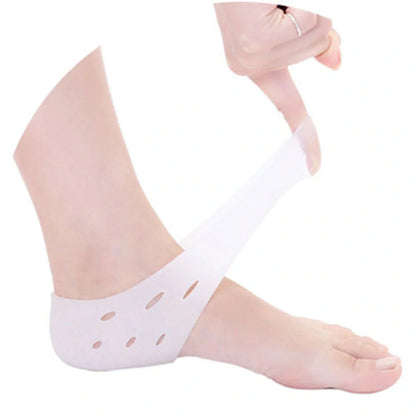 Perforated silicone heel protector in white, showing medical-grade material and breathable design