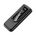 Black USB car FM Bluetooth receiver with USB and AUX ports for wireless music streaming.