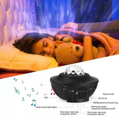 USB Control Music Player LED Night Light projecting vibrant starry sky colours