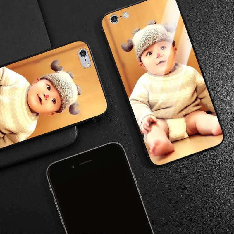 Custom patterned ultra-thin iPhone case with raised bumper edge, shown fitted on an iPhone.