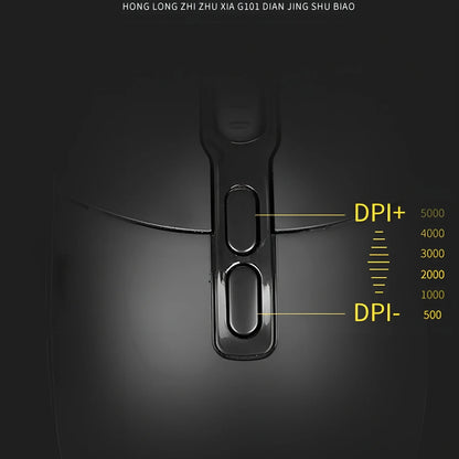 Black wired gaming mouse with 5000 DPI, 9 buttons, 1.8m USB cable, ergonomic for desktop use