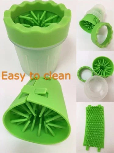 Premium Silicone Dog Paw Washer Cup in pink, blue, and green colors for easy and gentle cleaning of your dog's paws