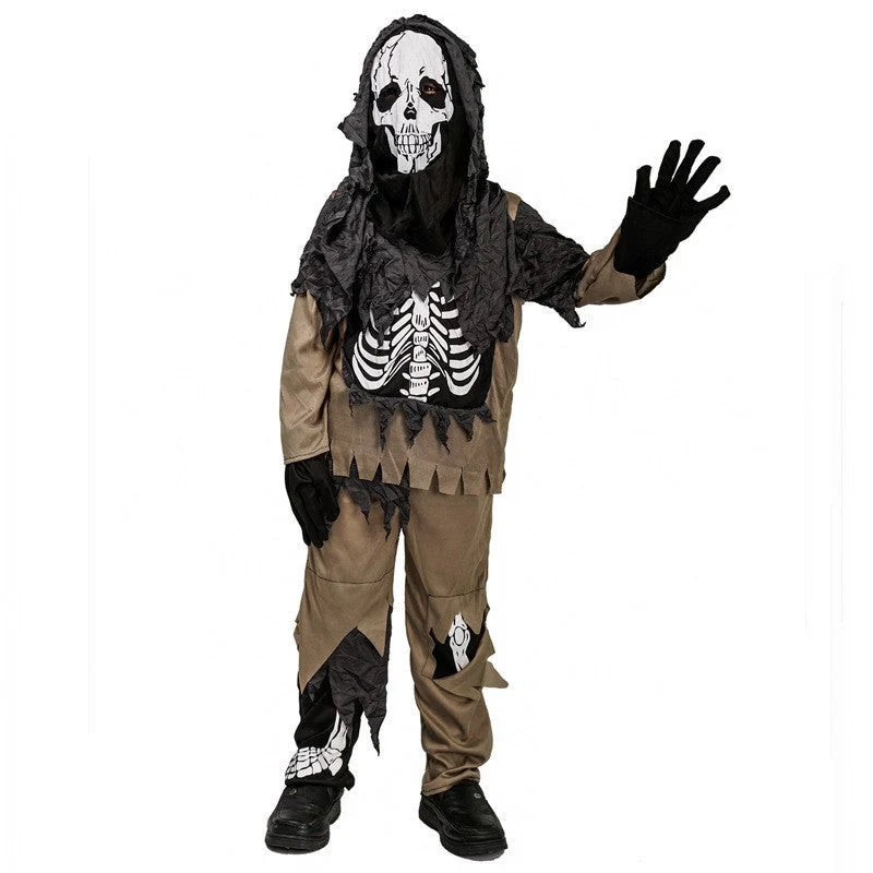 Halloween Scary Little Skull Boy Costume in brown, sizes S, M, L