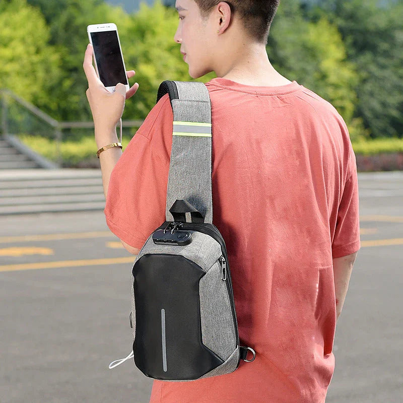 Oxford cloth shoulder bag with zipper enclosure in black and dark grey options