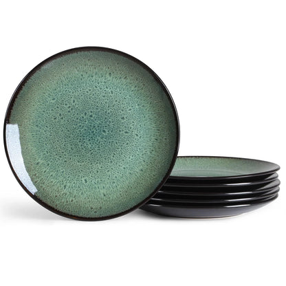 Set of 6 ceramic plates for steak, salad, and more, microwave and dishwasher safe