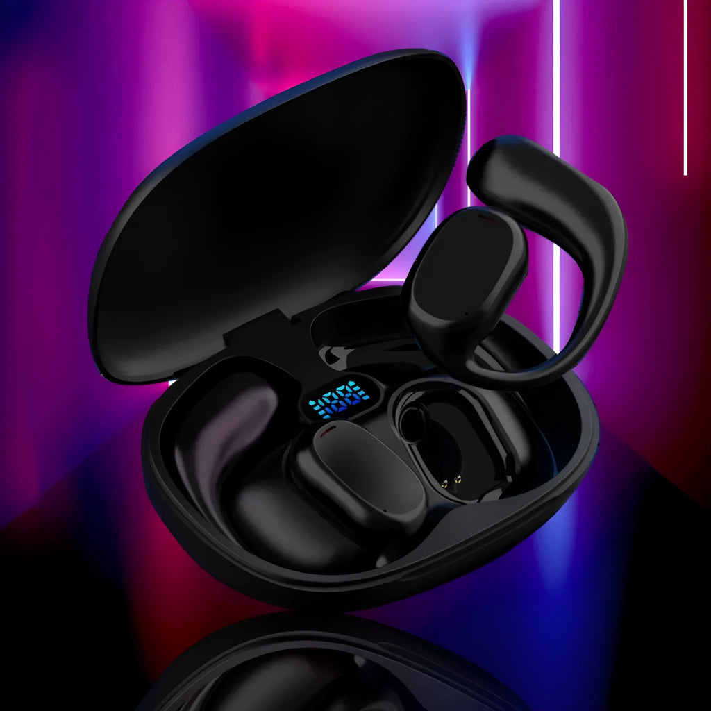 Two ear noise reduction wireless Bluetooth translation earphones in black and white