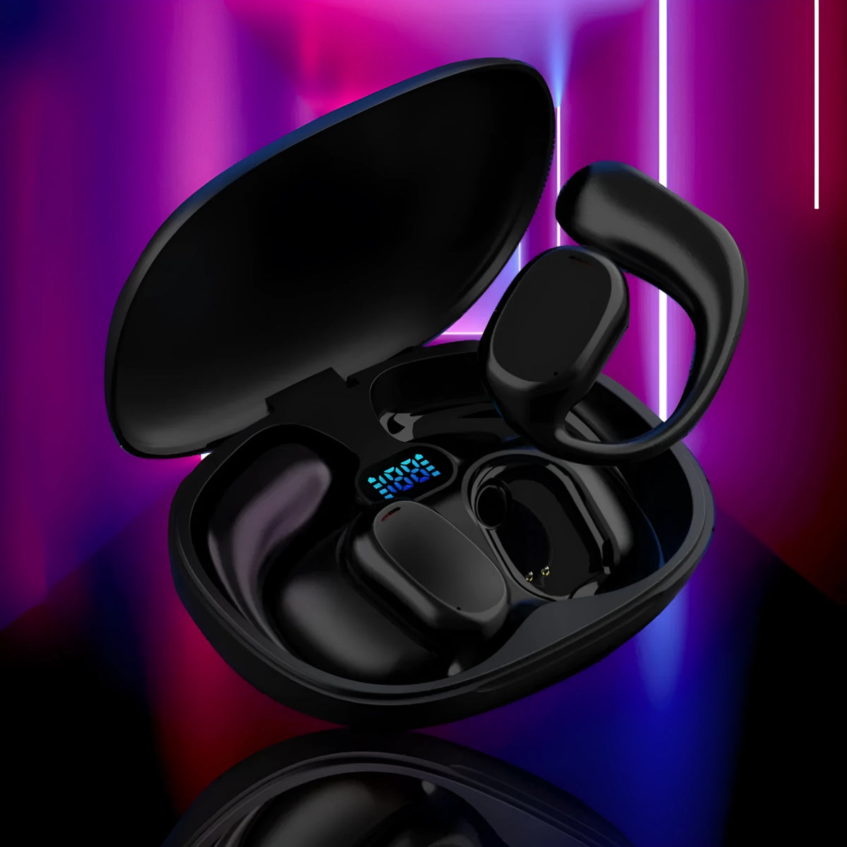 Two ear noise reduction wireless Bluetooth translation earphones in black and white
