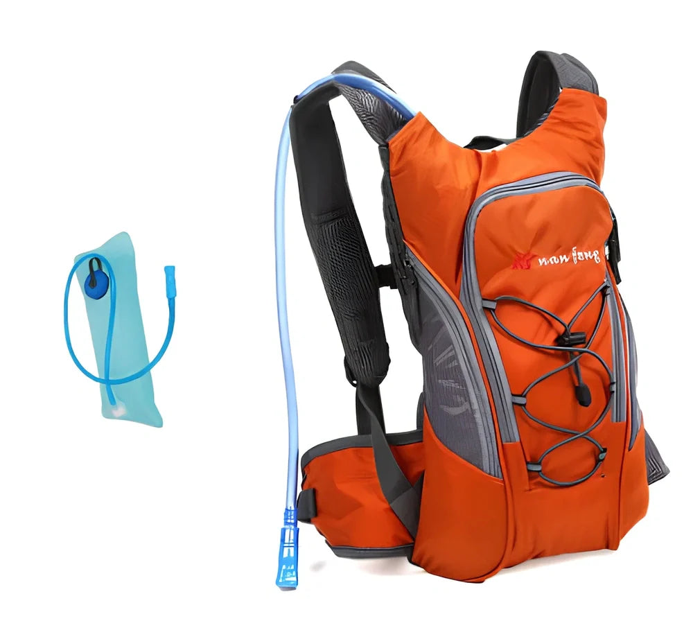 Black 10L polyester outdoor backpack 11x24x45cm for cycling hiking with 2-5L water bag space