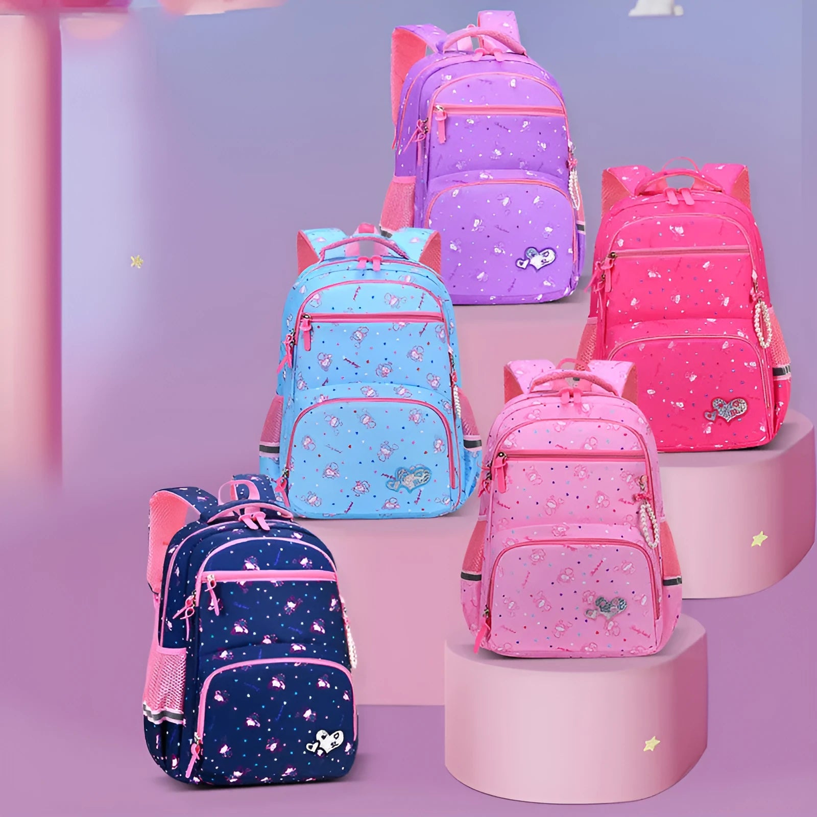 Fashion cartoon cute princess style children nylon backpack in pink with large 36-55L capacity