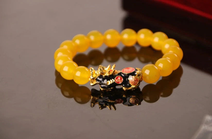 3D Gold Plated Pixiu Bracelet with temperature sensitive colour changing crystal