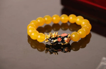 3D Gold Plated Pixiu Bracelet with temperature sensitive colour changing crystal