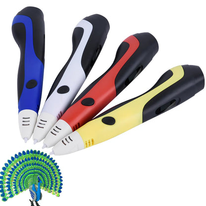 Blue six generations 3D printing pen with 12-colour PLA ABS consumables, base, and UK adapter for DIY graffiti