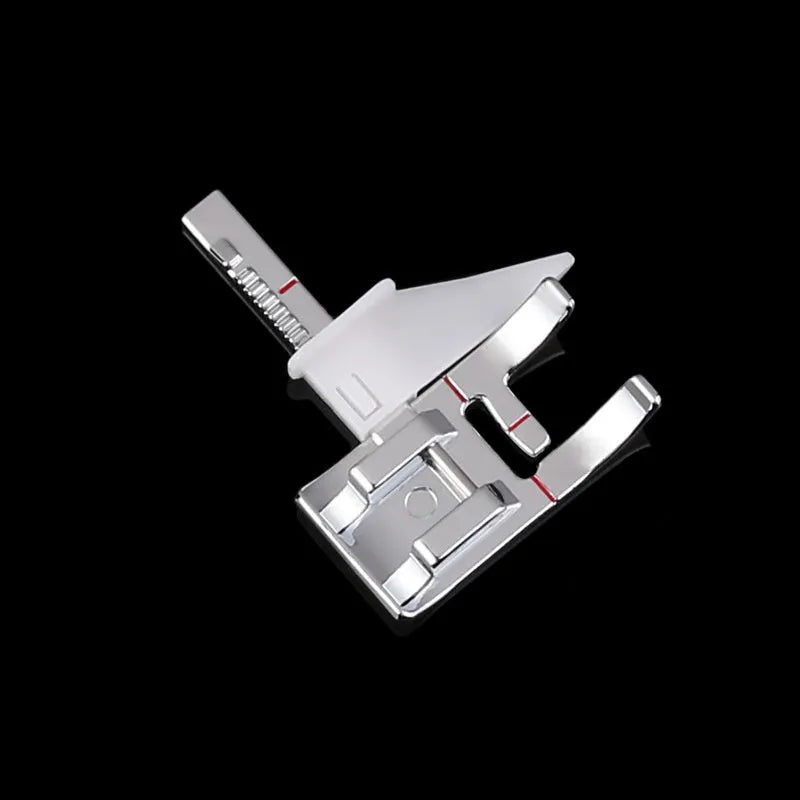 Regular presser foot for household sewing machine with adjustable border guide and red alignment markings