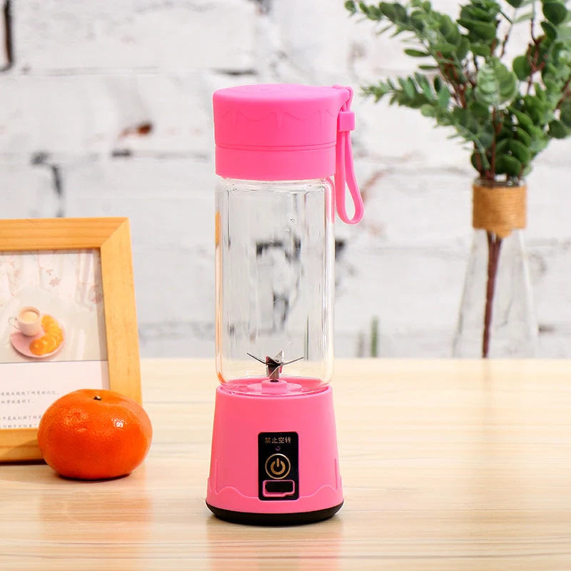 Portable Mini Electric Juicer in various colors with stainless steel blades