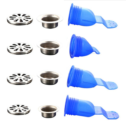 Blue silicone floor drain deodorant anti-overflow device measuring 180x120x40 mm