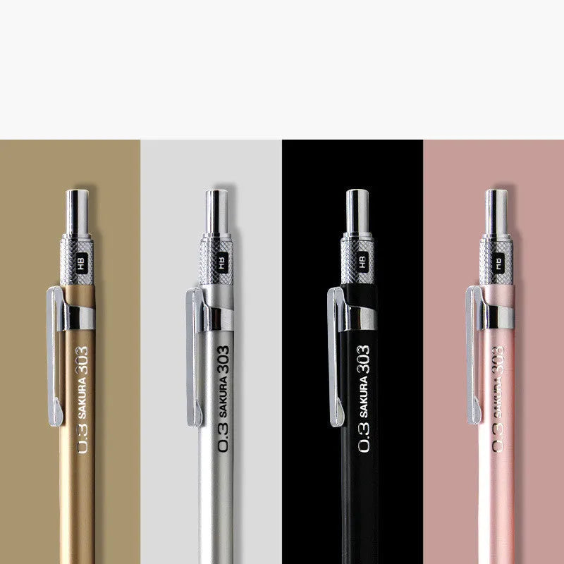 Japanese cherry metal mechanical pencil in gold, silver, black, or pink with 0.5mm or 0.3mm lead size