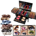 Piano-shaped box open to show 180 colour eyeshadow palette with blushes and contour powders