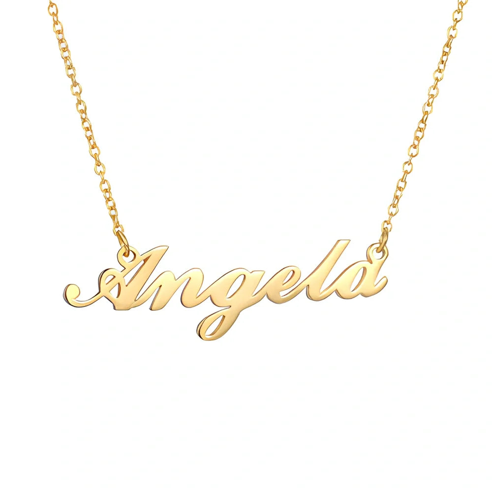 Custom name pendant necklace in titanium steel with 925 silver plating, rose gold chain 45cm length