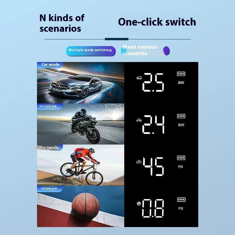 Handheld mini portable tyre pump with USB charging cable for car, motorcycle and bicycle inflation