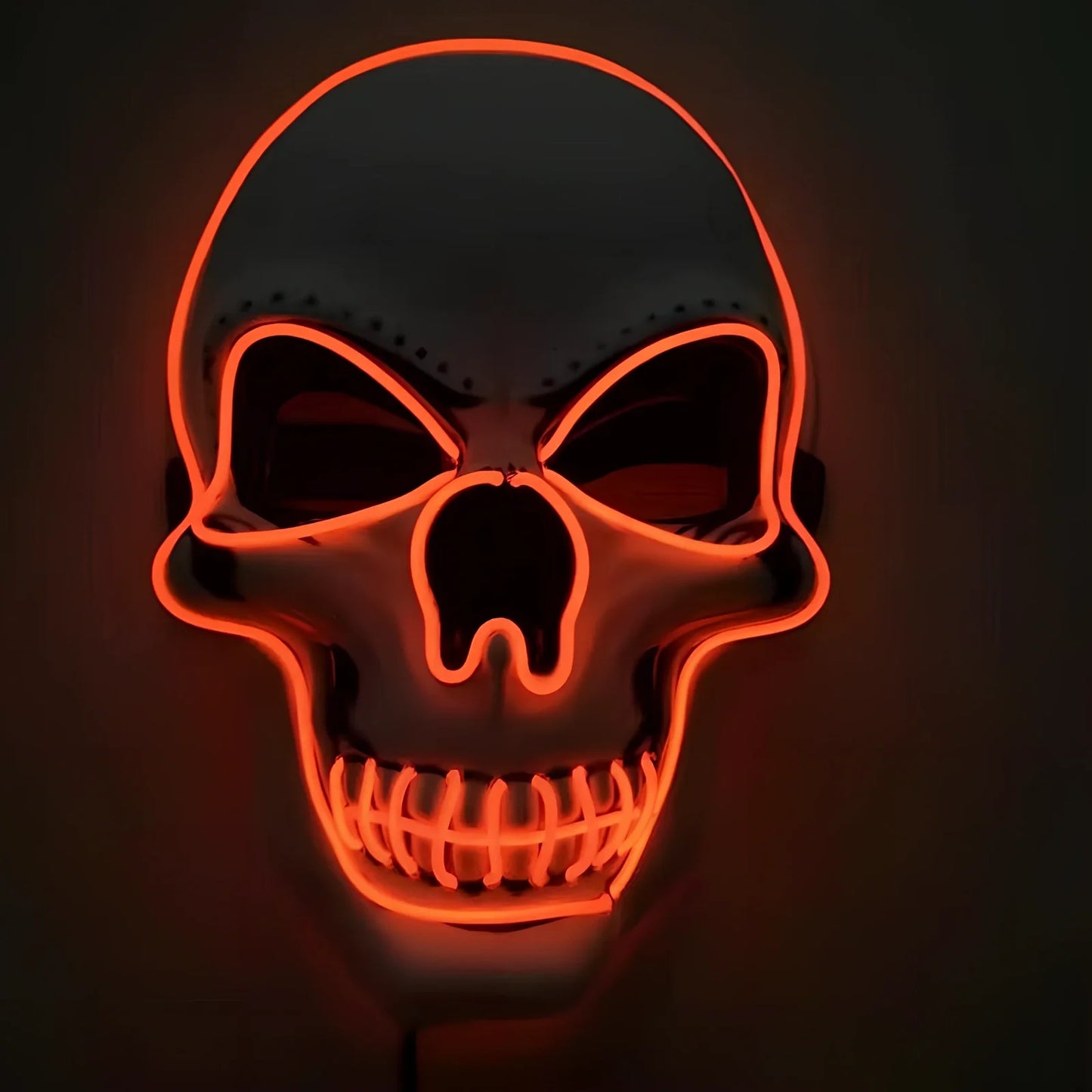LED illuminated skull Halloween mask with adjustable strap and multiple light settings