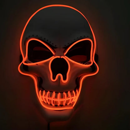 LED illuminated skull Halloween mask with adjustable strap and multiple light settings