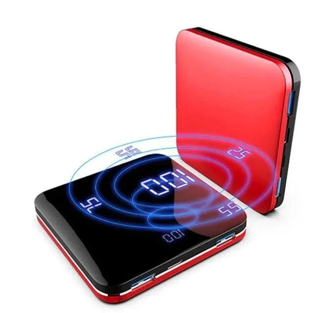 Ultra-thin mirror mini power bank with LCD display – 8000mAh alloy shell in three colours