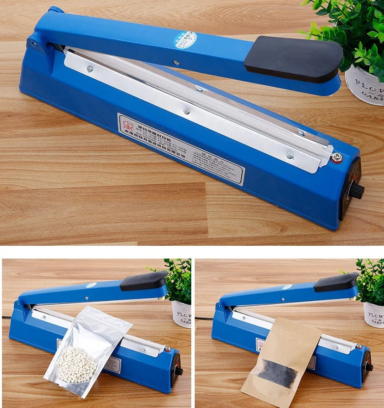 Manual heat sealing machine in blue for sealing plastic and foil bags