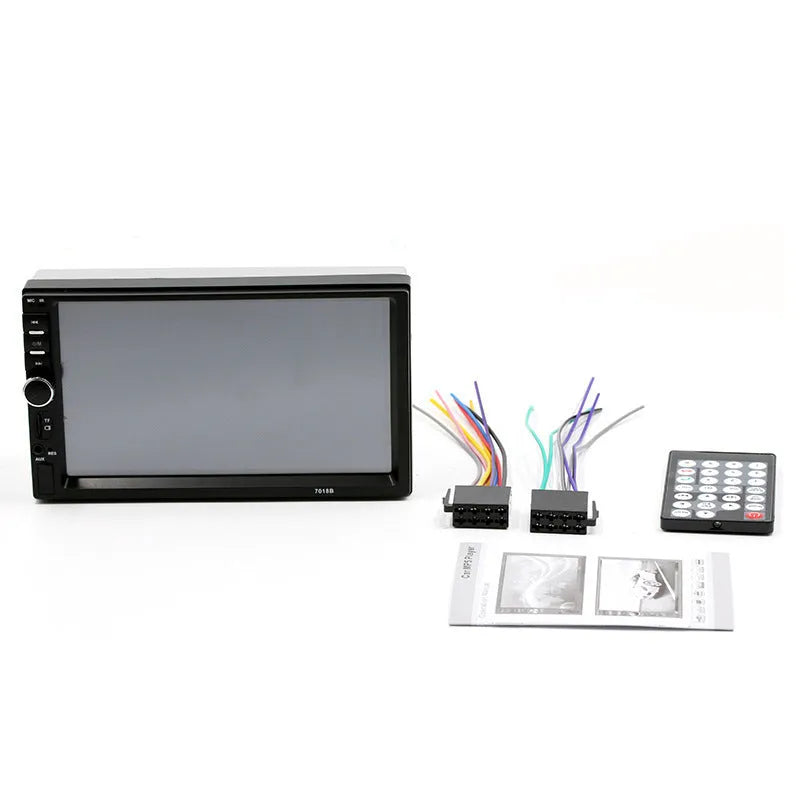 7-inch dual spindle vehicle MP5 player with Bluetooth and reversing function in black front view