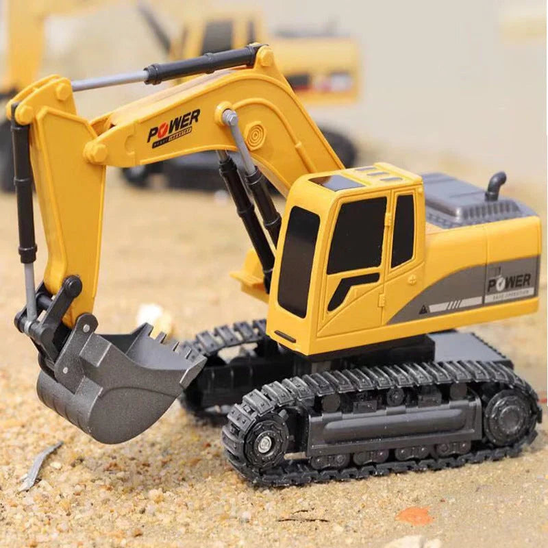 Alloy remote control excavator with vibrant colours, realistic lighting, and sound effects