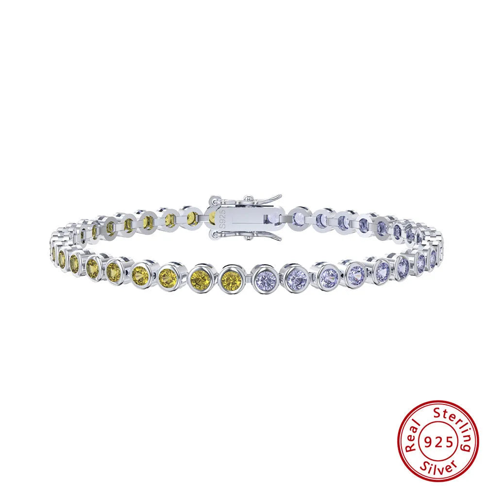S925 sterling silver bracelet with round zircon stone and electroplated 14k gold or white gold finish