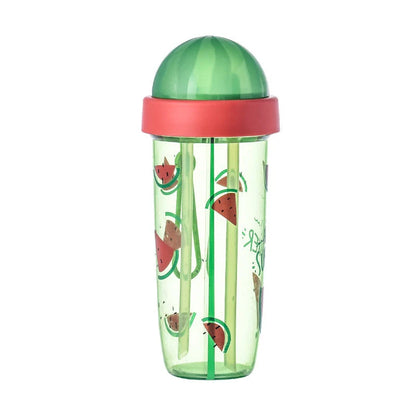 Double straw water cup with leak-proof design and cartoon patterns