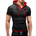 Men's cotton hooded polo shirt in casual sport style, available in extended sizes L to XXXXXL