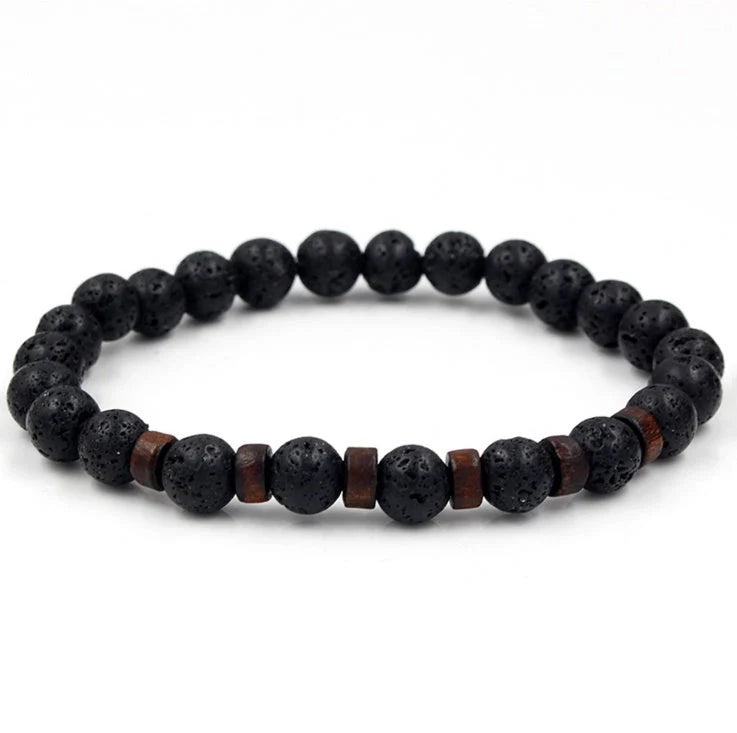 Men's black volcanic stone bracelet with unique stone combinations