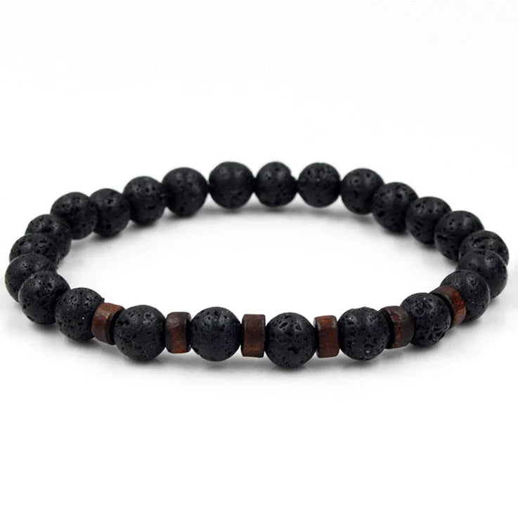 Men's black volcanic stone bracelet with unique stone combinations