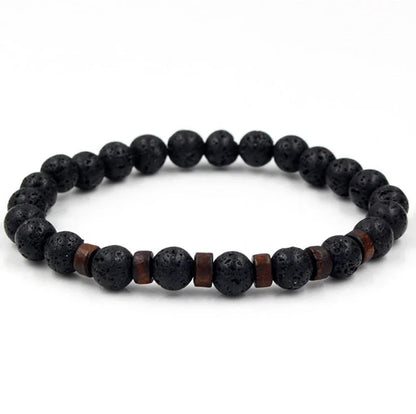 Men's black volcanic stone bracelet with unique stone combinations