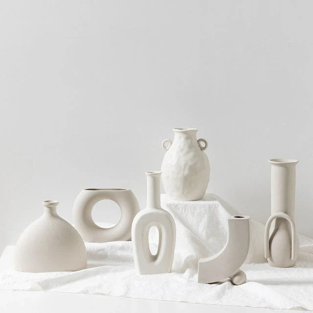 Nordic-inspired ceramic vase with minimalist design and art museum style