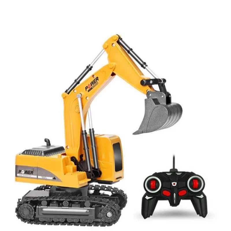 Alloy remote control excavator with vibrant colours, realistic lighting, and sound effects