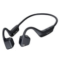 Black stereo waterproof wireless running headphones with hanging ear design