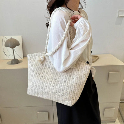 Women's fashion straw large capacity shoulder tote bag in beige