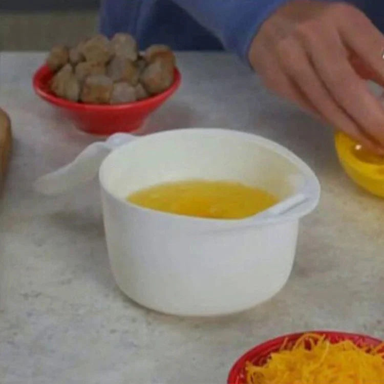 Microwave Egg Boiler in white and yellow, compact size for quick egg cooking