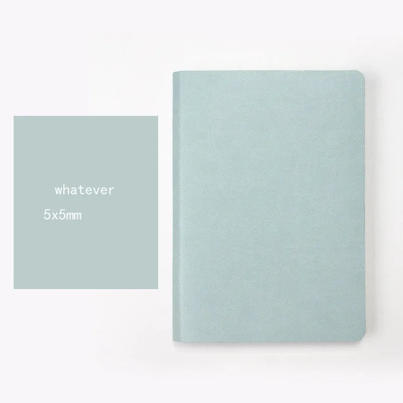 A5 dot grid notebook with soft blue imitation leather cover and locking plastic binding