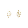 Pearl branch earrings for women, alloy silver gold finish, pearl inlay flower shape, white colour dangle drop earrings