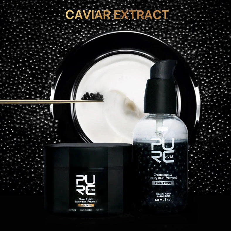 Caviar extract hair care set with 120ml and 60ml bottles for repairing damaged hair