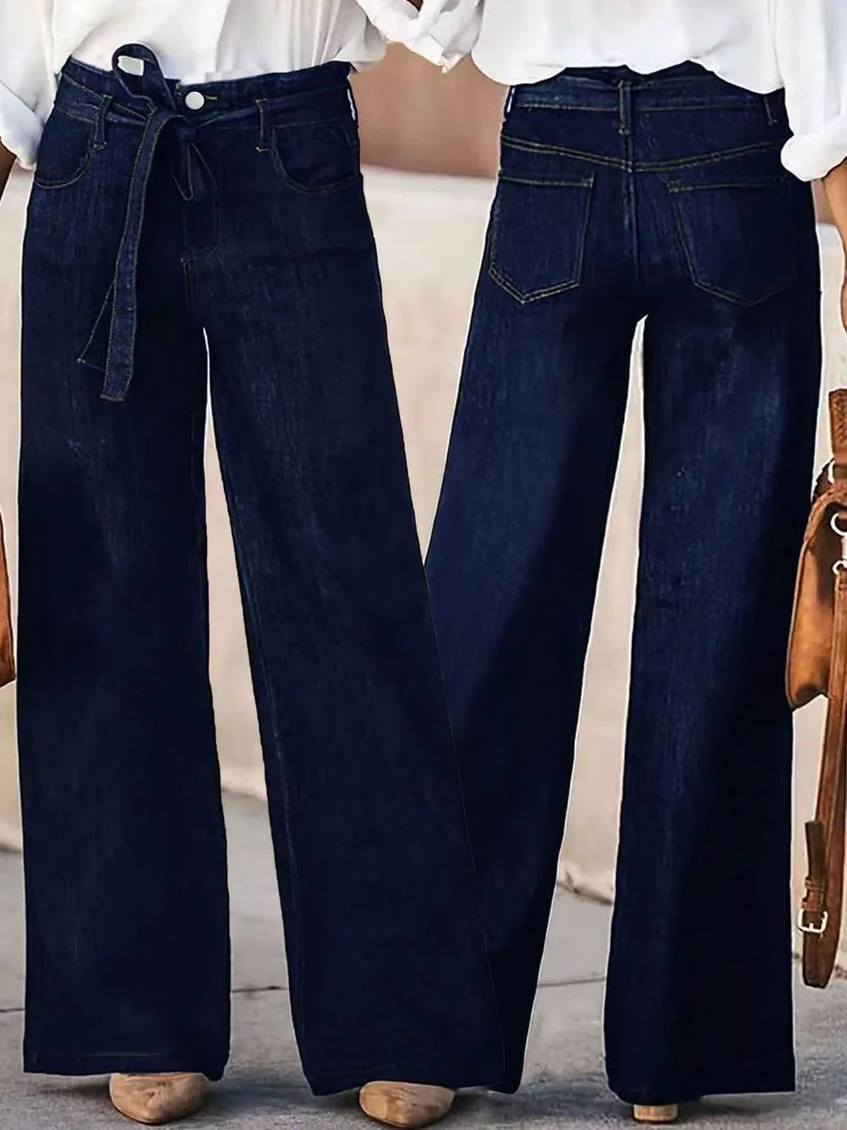 American Hot Girl Retro Wide Leg Jeans in 100% cotton denim with straight-leg design and wide openings