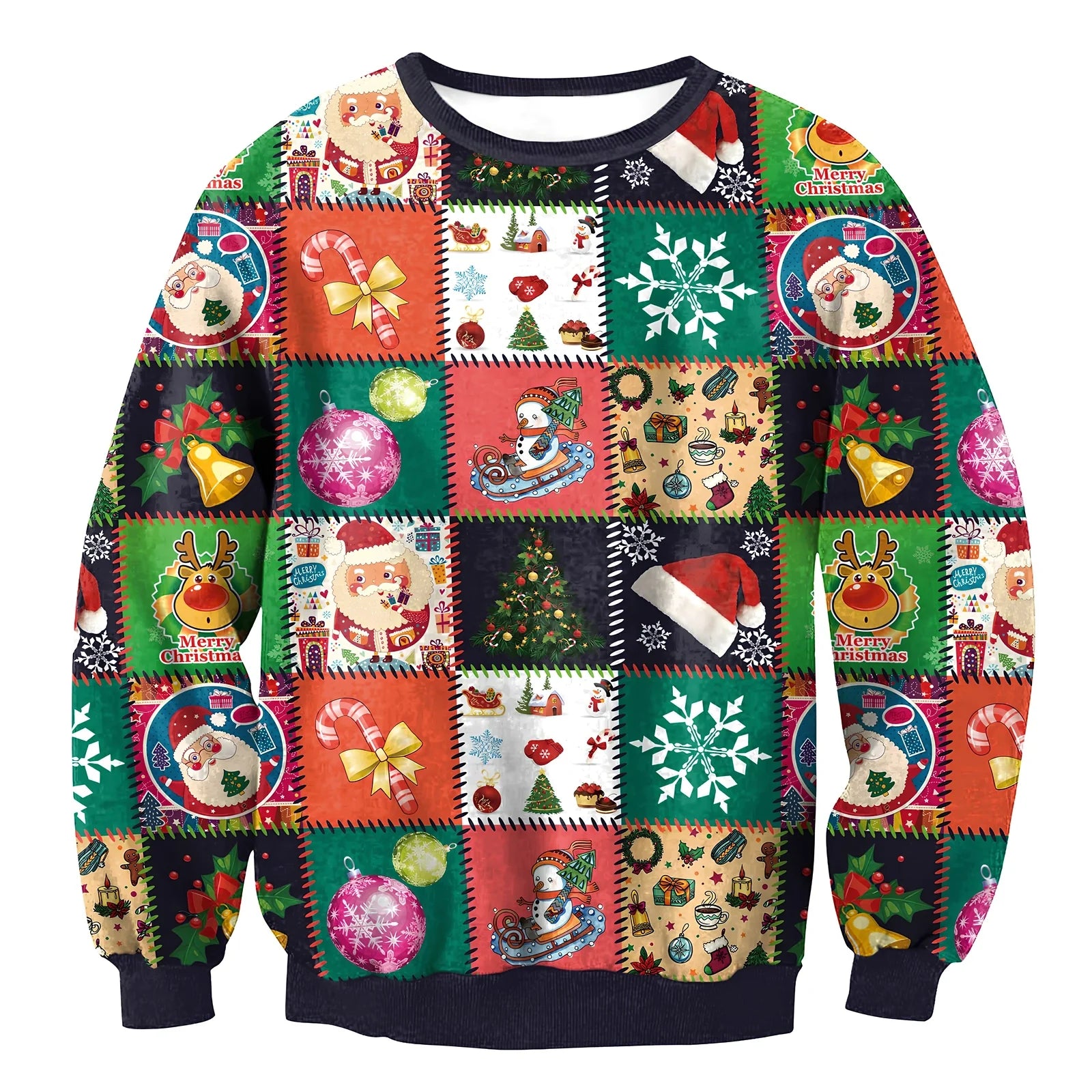 Cartoon Vacation Santa Elf pullover in cotton, full sleeves 60-70cm, O-neck for women and men, casual winter top sizes S-XL