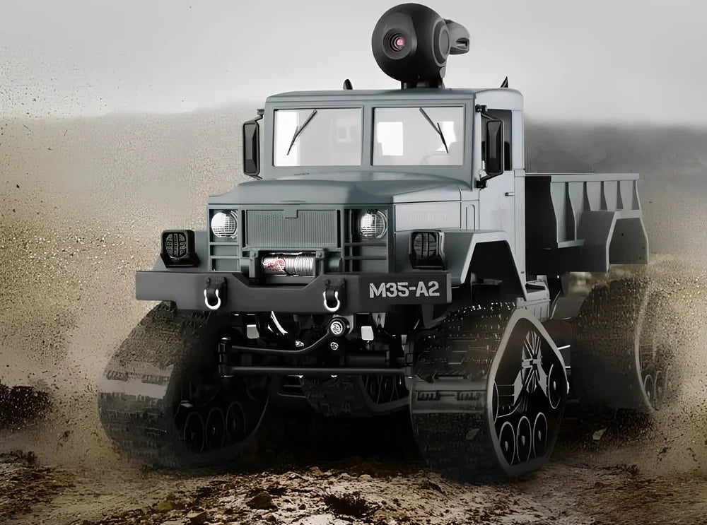 Army green 2.4G four-wheel drive snow truck RC car, 33.8cm long with front lights and 3kg load capacity